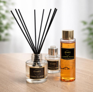 Náplň do Tyčinkových difuzérů CASHMERE ORANGE + ZDARMA Difuzní lahvička + ratanové tyčinky